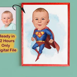 Benutzerdefinierte Superheld Cartoon Portrait, Superheld Portrait, Geschenk für Kinder, Benutzerdefinierte Cartoon, Superheld Karikatur, Super Kid Cartoon Karikatur