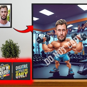 Personalized Fitness Cartoon Portrait, Custom Weightlifter Caricature Drawing from Photo, Funny Fitness Caricature, Gift for Weightlifter