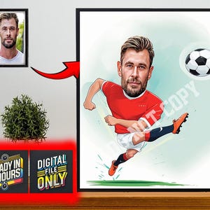 Personalized Soccer Player Caricature, Custom Digital Portrait, Funny Football Gift for Him & Her, Unique Sports Cartoon Art