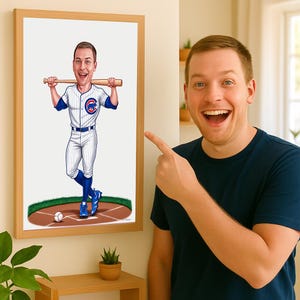 Personalized Baseball Player Caricature Drawing, Cartoon from Photo, Custom Baseball Portrait Drawing, Digital Art, Bobblehead, Gift for Him