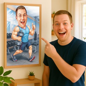 Personalized Fitness Cartoon Portrait, Custom Weightlifter Caricature Drawing from Photo, Funny Fitness Caricature, Gift for Weightlifter