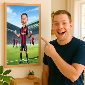 Footballer Caricature, Football Cartoon Portrait, Gift for him, Soccer Cartoon, Funny football Gift, Custom Caricature from Photo, Any team
