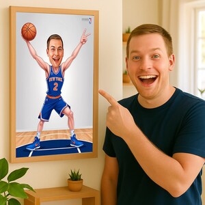 Aangepaste cartoon basketbalspeler portret, poster basketbalkarikatuur, cartoon basketbalspeler, karikatuur basketbal