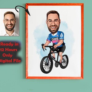 Personalized Cyclist Cartoon Portrait, Biker Portrait, Cyclist Gift, Cyclist Caricature, Custom Caricature, Caricature from Photo