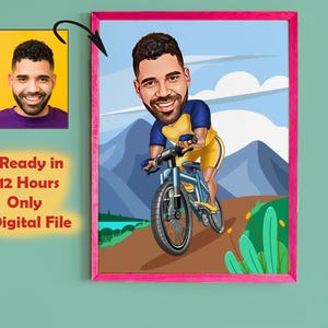 Personalized Cyclist Cartoon Portrait, Biker Portrait, Cyclist Gift, Cyclist Caricature, Custom Caricature, Caricature from Photo