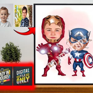 Personalisiertes Super Brothers Cartoon Portrait, benutzerdefinierte Brüder Karikatur Zeichnung vom Foto, lustige Brüder Karikatur, Geschenk für Bruder