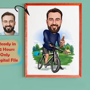 Personalized Cyclist Cartoon Portrait, Biker Portrait, Cyclist Gift, Cyclist Caricature, Custom Caricature, Caricature from Photo