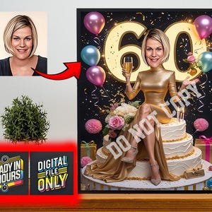 Retrato de caricatura personalizado de 60 años / Caricatura de 60 años / Dibujo de caricatura de feliz cumpleaños personalizado / Caricatura de 60 años, Caricatura de cumpleaños