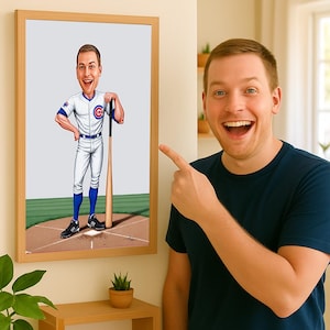 Personalized Baseball Player Caricature Drawing, Cartoon from Photo, Custom Baseball Portrait Drawing, Digital Art, Bobblehead, Gift for Him