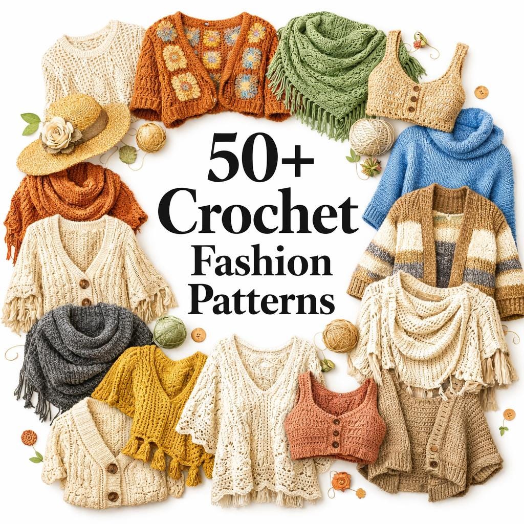 50+ Trendy Clothing Crochet Pattern Bundle