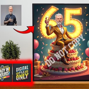 Gepersonaliseerde 65e man cartoonportret, karikatuur 50e verjaardag, cartoon verjaardag, aangepast verjaardagscadeau, grappig cadeau, digitale verjaardagsauto