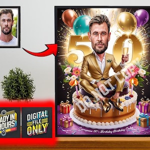 Personalisiertes 50er Jahre Cartoon Portrait | 50er Geburtstag Karikatur | Geburtstag Cartoon | Personalisierte Geburtstagsgeschenk | Geburtstag des Mannes | Lustiges Geschenk