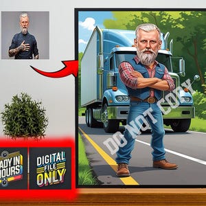 Personalized Truck Driver Cartoon Portrait, Custom Truck Driver Caricature Drawing from Photo, Funny Truck Driver, Gift for Truck Driver