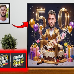 Retrato de caricatura de hombre de 50 años personalizado / Caricatura de 50 cumpleaños / Caricatura de cumpleaños / Regalo de cumpleaños personalizado / Cumpleaños de hombre / Regalo divertido