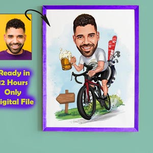 Personalized Cyclist Cartoon Portrait, Biker Portrait, Cyclist Gift, Cyclist Caricature, Custom Caricature, Caricature from Photo