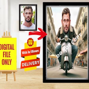 Personalised Scooter Cartoon Portrait, Custom Vespa Caricature Drawing, Funny Mod Caricature, Gift for Vespa Enthusiast, Vespa, Lambretta,