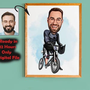 Personalized Cyclist Cartoon Portrait, Biker Portrait, Cyclist Gift, Cyclist Caricature, Custom Caricature, Caricature from Photo