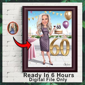 Personalisierte Karikatur zum 60. Geburtstag von Fotos, alles Gute zum Geburtstag Cartoon Portrait Geschenk, alles Gute zum Geburtstag, Karikatur vom Foto