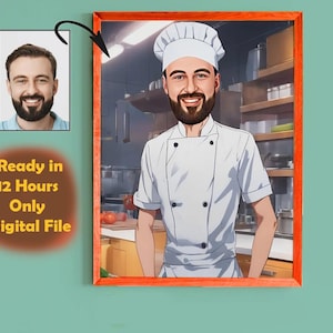 Custom Male Chef Cartoon Portrait, Chef Caricature, Gift for Chef , Chef Cartoon, Funny Chef Gift, Custom Caricature from Photo, Chef Gift