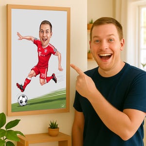 Personalized Soccer Player Cartoon Portrait, Custom Soccer Player Caricature Drawing from Photo, Funny Soccer Player Caricature Gift for Him