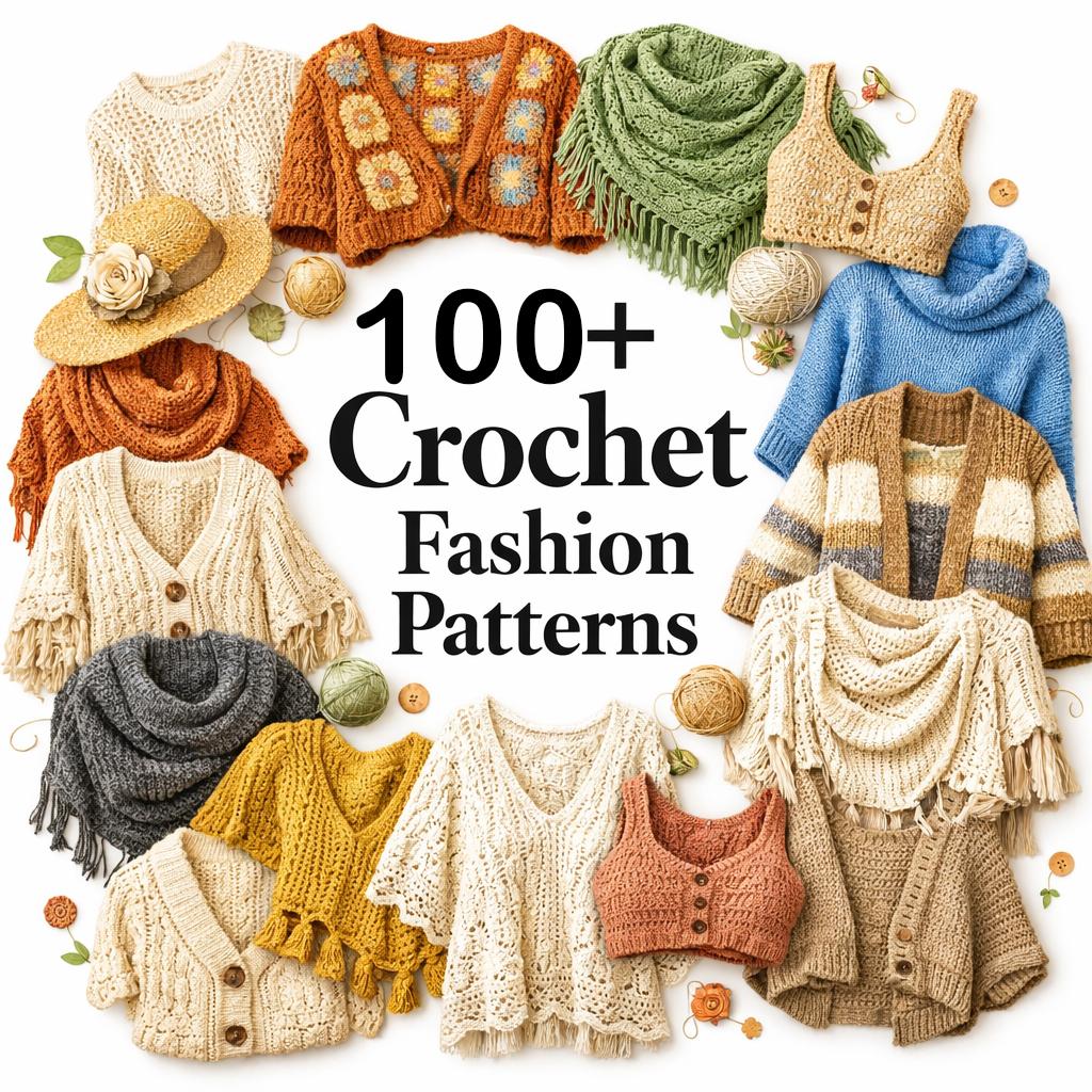 100+ Crochet Clothing Patterns PDF, Stylish Handmade Fashion Bundle, DIY Wearable Crochet Tutorials
