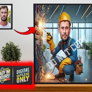 Cartoon Electrician Portrait, Personalized Electrician Gifts, Electrician