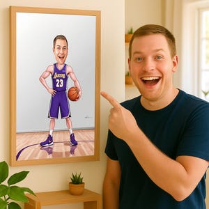 Custom Funny Basketball Caricature Portrait from Photo - Hand-Drawn Style Art Gift for Hoopers and Sports Fans - Digital Download