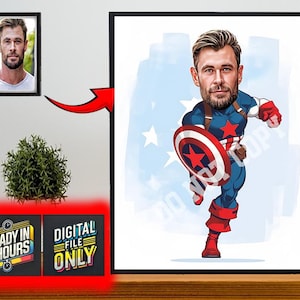 Personalisiertes Superheld-Karikaturporträt, benutzerdefinierte Superheld-Karikaturzeichnung vom Foto, lustige Superheld-Karikatur, Geschenk für Papa