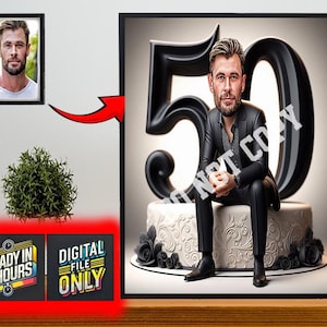 Personalisiertes 50. Mann Cartoon Porträt, 50. Geburtstag Karikatur, Geburtstag Cartoon, individuelles Geburtstagsgeschenk, lustiges Geschenk, digitales Geburtstagsauto