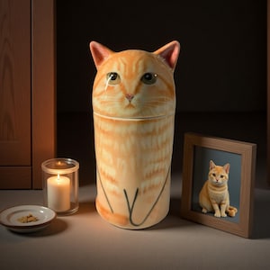 Custom Ceramic Cat Urn with Name: Handcrafted Pet Ashes Memorial