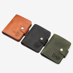 Carteira fina de couro personalizada para papai e papai, porta-cartões personalizado em couro de bezerro, presente masculino, carteira de couro legítimo para padrinho de casamento com fecho de pressão
