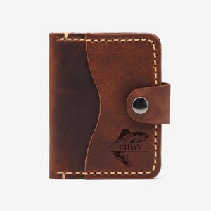 Tarjetero de piel para papá, novio, billetera fina personalizada de piel de oveja auténtica para hombre, billetera de boda para padrinos de boda con cierre a presión.