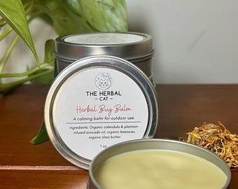 Organic Calendula and Plantain skin balm. Herbal-infused balm for irritated skin and bug bites.