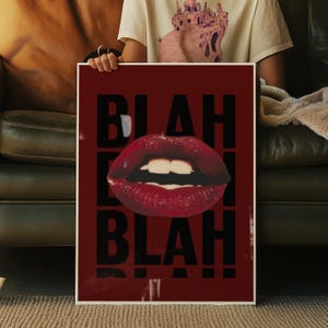 Red Lips Pop Art Print, Red Aesthetic Typography Poster, Trendy Girly Room Decor, Feminine Vintage Poster, Minimalist Fashion Print,DİGİTAL