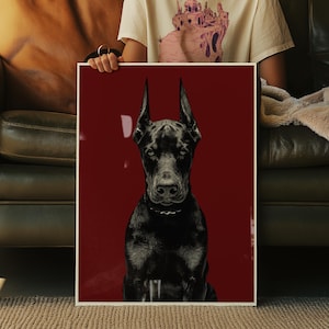Luxury Doberman Poster, Dark Fashion Wall Art, Masculine Wall Art, Hypebeast Wall Decor, Red Aesthetic Poster, Unique Gift Dog Lover,DİGİTAL