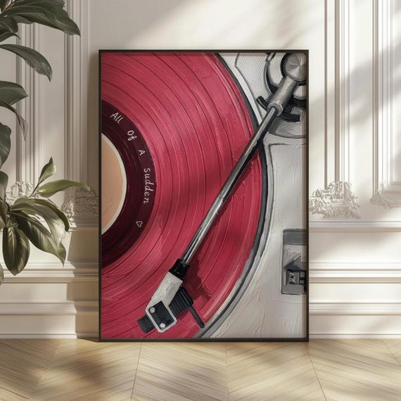 Pink Vinyl Record Wall Art Print, Turntable Poster, Retro Music Decor for Living Room, DJ Studio, Music Lover Gift, Modern Minimal (Digital)