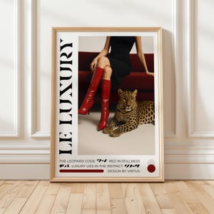 Luxury Leopard Fashion Wall Art – Bold Red Boots Digital Poster for Modern Interiors, Glam Bedroom or High Fashion Aesthetic Decor