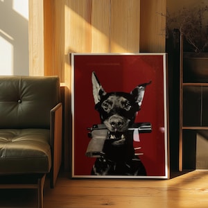 Luxus Dobermann Poster, Dark Fashion Wandkunst, Maskuline Wandkunst, Hypebeast Wanddekoration, Rotes ästhetisches Poster, Einzigartiges Geschenk Hundeliebhaber, DİGİTAL