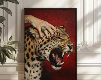 Femme Fatale Leopard Poster: Maximalist Red Fashion Home Decor (Digital Download)