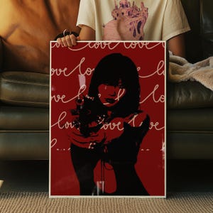 Impresión digital femenina oscura, póster estético rojo, póster tipográfico de amor, obra de arte pop atrevida de mujer, decoración moderna del hogar, impresión feminista