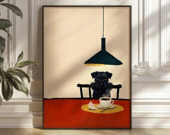 Sneaky Dog Coffee Print, Whimsical Kitchen Wall Art, Cute