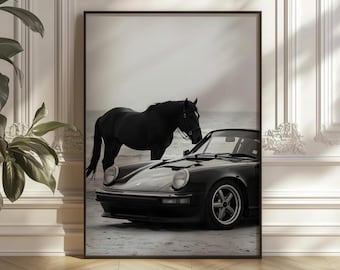 Lámina artística de coche y caballo clásicos: Decoración moderna de lujo para el hogar (Descarga digital)