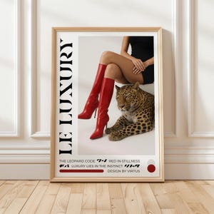 Leopard and Red Boots Fashion Wall Art – High Fashion Digital Poster for Bold Interiors and Modern Luxury Aesthetic Spaces