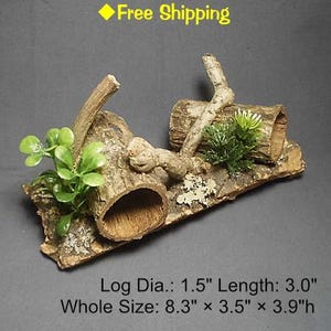 Può includere: Un nascondiglio decorativo in legno per rettili o piccoli animali, realizzato con corteccia e rami naturali. Misura 21 cm di lunghezza, 9 cm di larghezza e 10 cm di altezza. Il tronco ha un diametro di 3,8 cm e una lunghezza di 7,6 cm.