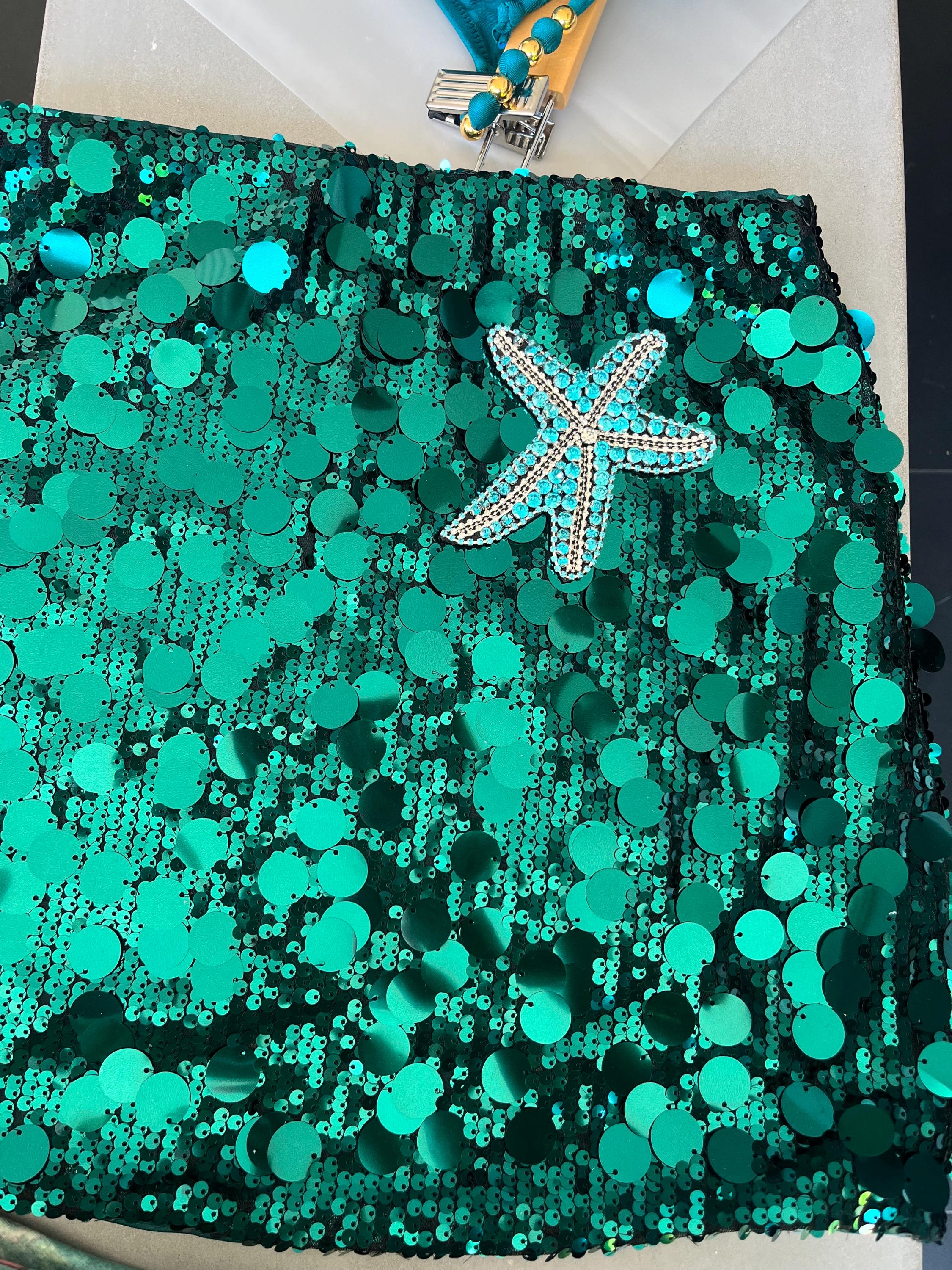 Teal / blue starfish sequin  skirt