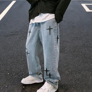 Trendy wijde jeans met wijde pijpen – Koreaanse streetwear, casual loose-fit spijkerbroek. Stijlvol en comfortabel, perfect voor dagelijks gebruik.