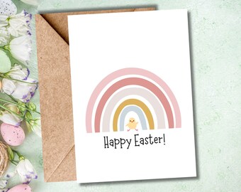 Happy Easter Rainbow Chick Print at Home Card