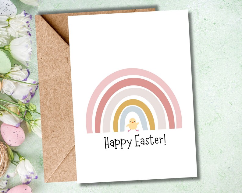 Happy Easter Rainbow Chick Print at Home Card image 1