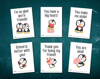 Print at Home Penguin Classroom Valentines and Teacher Cards