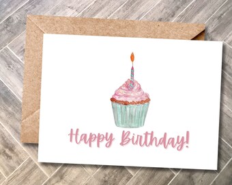 Happy Birthday Card Digital Download with Cupcake and Scripture